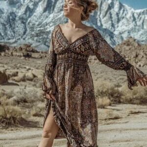 Gardenbelle shop Boho Spell Style Midi Dress, Comfortable Bohemian Chic Dress